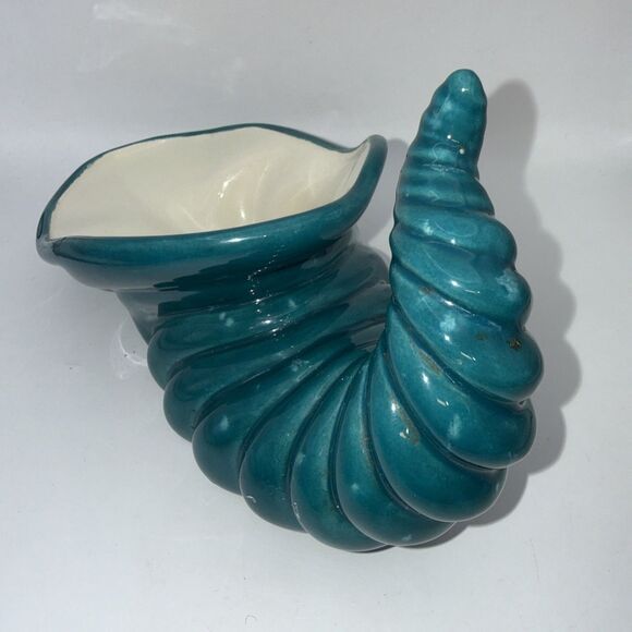 Vintage Ceramic Cornucopia Large Planter, Vase, Centerpiece 10” Long BJS80 - Picture 3 of 7